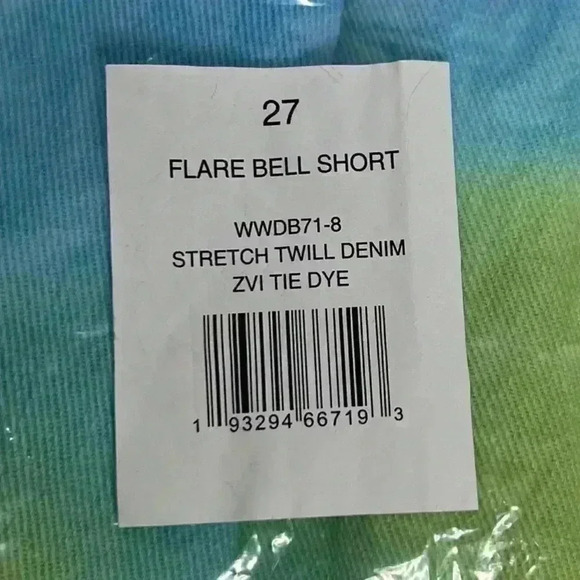 We Wore What Flare Bell Shorts, Stretch Twill Denim in Zvi Tie Tye. Size 27. NWT - Picture 12 of 15